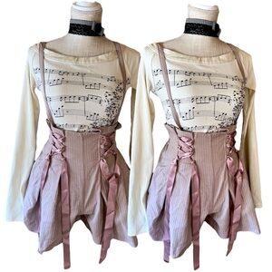 Pink Striped Suspender Skirt/Shorts